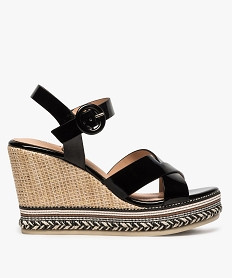 GEMO Sandales femme talon compensé décoré et brides vernies noir standard