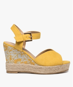 GEMO Sandales femme à talon compensé en corde et tissu jaune standard