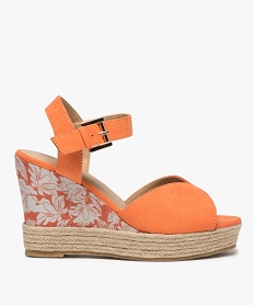 GEMO Sandales femme à talon compensé en corde et tissu orange standard