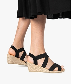 GEMO Sandales femme unies à talon compensé et brides élastiques noir standard