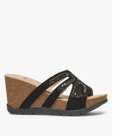 GEMO Sandales femme mules à strass à talon compensé noir standard