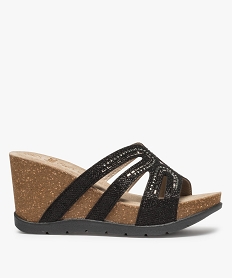 GEMO Sandales femme mules à strass à talon compensé Noir