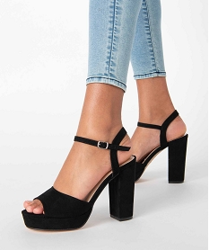 GEMO Sandales femme à talon haut et plate-forme noir standard