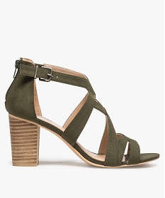 GEMO Sandales femme à talon carré et brides entrecroisées kaki standard