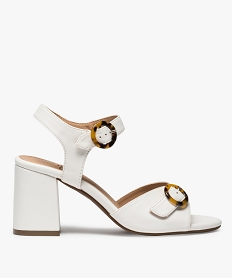 GEMO Sandales femme à talon carré unies et boucles fantaisie blanc standard