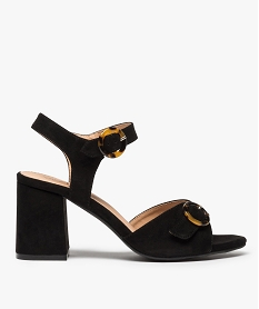 GEMO Sandales femme à talon carré unies et boucles fantaisie noir standard