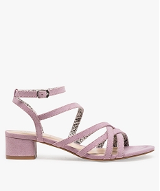 GEMO Sandales femme à petit talon et brides fines en suédine violet standard