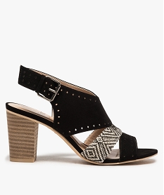 GEMO Sandales femme à talon rainuré et brides ajourées noir standard