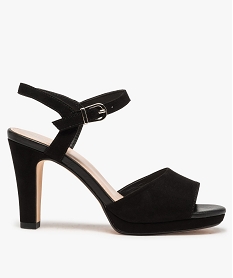 GEMO Sandales femme à talon haut en suédine unie noir standard