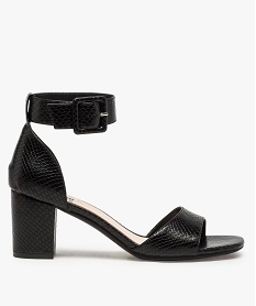 GEMO Sandales femme unies à talon et large bride cheville noir standard
