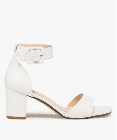 GEMO Sandales femme unies à talon et large bride cheville blanc standard