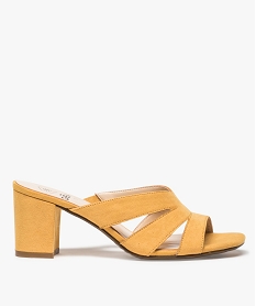 GEMO Sandales femme mules à talon en suédine unie jaune standard