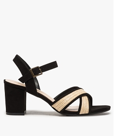 GEMO Sandales femme à talon en suédine et fibre tressée noir standard