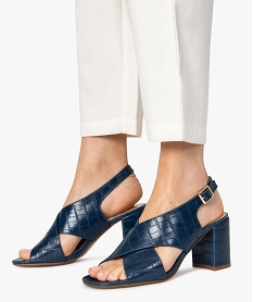 GEMO Sandales femme à talon et larges brides croisées bleu standard