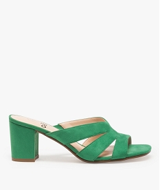 GEMO Sandales femme mules à talon en suédine unie vert standard