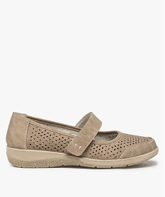 GEMO Ballerines confort femme perforées à lanière scratch beige standard