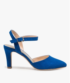 escarpins femme a talon en suedine unie et bride bleu escarpinsA360401_1