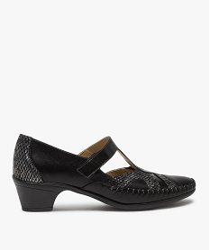 GEMO Salomés femme confort en cuir et fermeture scratch noir standard