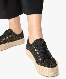 GEMO Tennis femme en toile pailletée et semelle plateforme noir standard