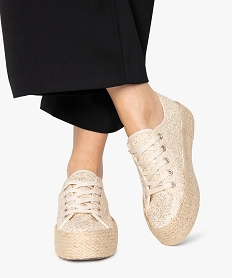 GEMO Tennis femme en toile pailletée et semelle plateforme blanc standard