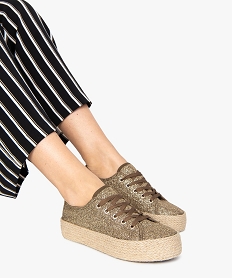 GEMO Tennis femme en toile pailletée et semelle plateforme kaki standard