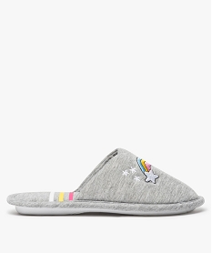 GEMO Chaussons fille en forme de mules avec arc-en-ciel brodé Gris