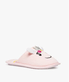 chaussons femme mules brodees licorne roseA369501_2
