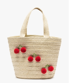 sac fille en paille motif cerises en pompons beigeA389101_1