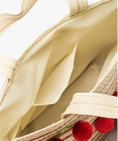 sac fille en paille motif cerises en pompons beige sacs et cartablesA389101_3