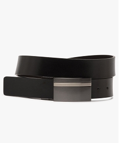 GEMO Ceinture homme dessus cuir avec boucle plate en métal brossé Noir