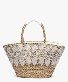 sac femme en paille avec empiecement dentelle beige cabas - grand volumeA399001_1