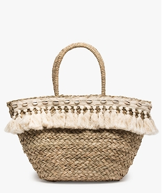 GEMO Sac femme en paille pompons et coquillages Beige