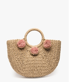 sac femme en paille forme demi-lune avec pompons beigeA399301_1