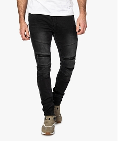 jean homme coupe slim avec surpiqures et zips noir jeansA417401_1