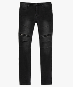 jean homme coupe slim avec surpiqures et zips noir jeansA417401_4