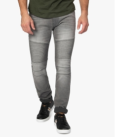 jean homme coupe slim avec surpiqures sur lavant gris jeansA417601_1