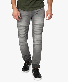 GEMO Jean homme coupe slim avec surpiqûres sur lavant Gris