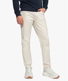 GEMO Pantalon homme 5 poches coupe regular en toile unie Blanc