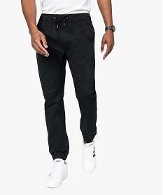 GEMO Pantalon homme en toile avec taille et bas élastiqué Noir