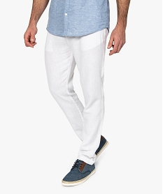 GEMO Pantalon homme en lin et coton Blanc