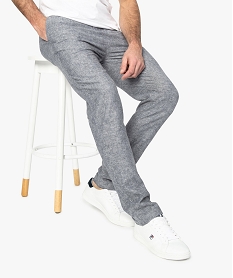 GEMO Pantalon homme en lin et coton Gris