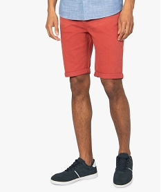 GEMO Bermuda homme en jean coloré délavé Rouge