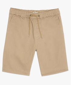 GEMO Bermuda homme uni en coton stretch à taille élastiquée Brun