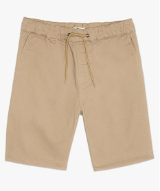 GEMO Bermuda homme uni en coton stretch à taille élastiquée Beige