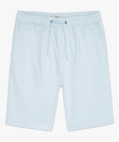 GEMO Bermuda homme uni en coton stretch à taille élastiquée Bleu