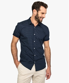 chemise homme a manches courtes avec fins motifs bleu chemise manches courtesA426101_1