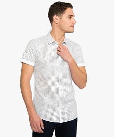 GEMO Chemise homme à manches courtes à petits motifs Blanc