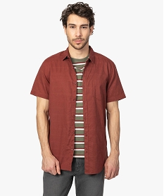 GEMO Chemise homme à manches courtes en lin et coton Rouge