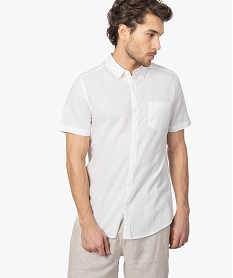 chemise homme a manches courtes en lin et coton blancA426601_1