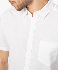 chemise homme a manches courtes en lin et coton blancA426601_2